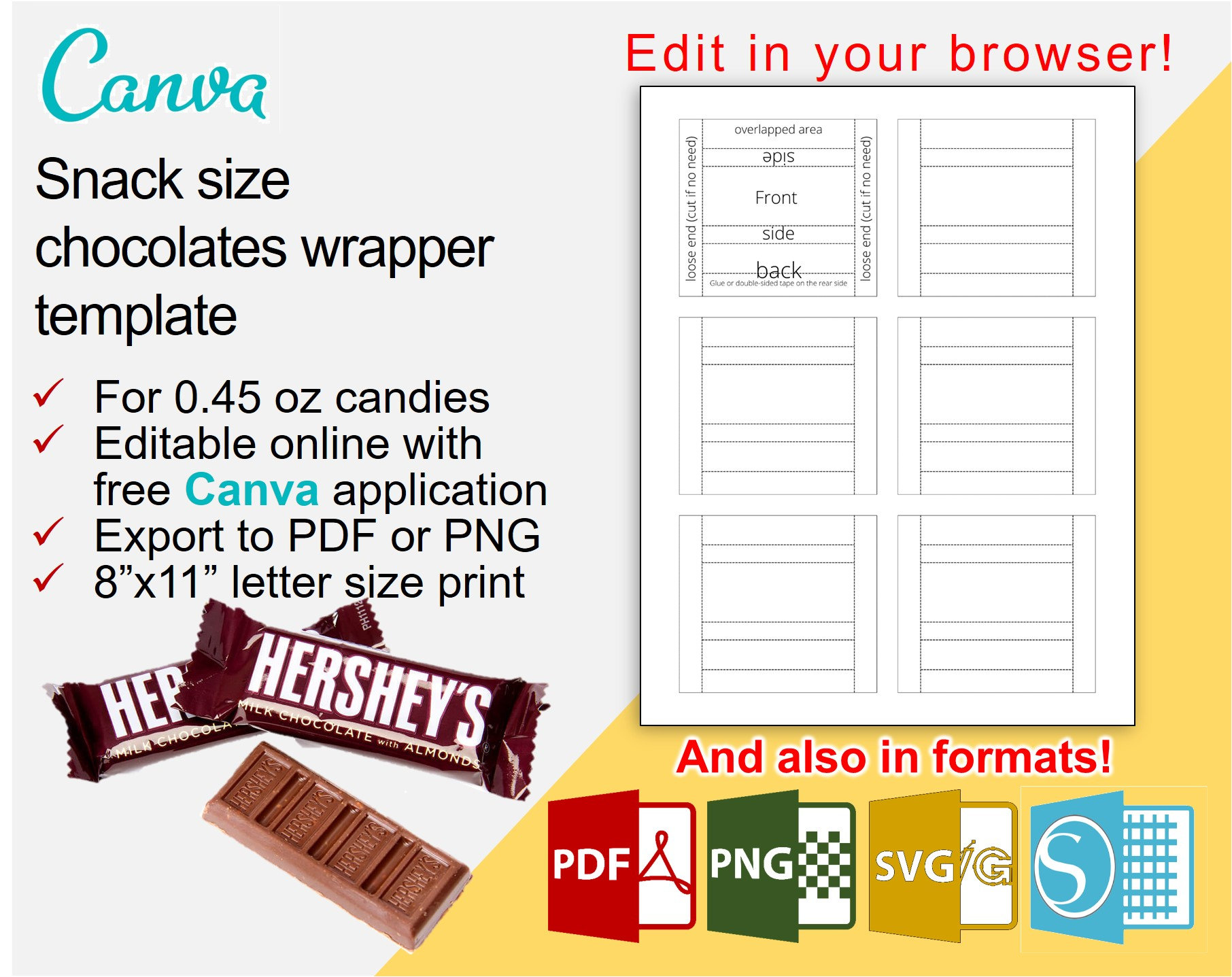 Snack Size Candy Wrapper Template. Editable Canva Template . DIY. Party