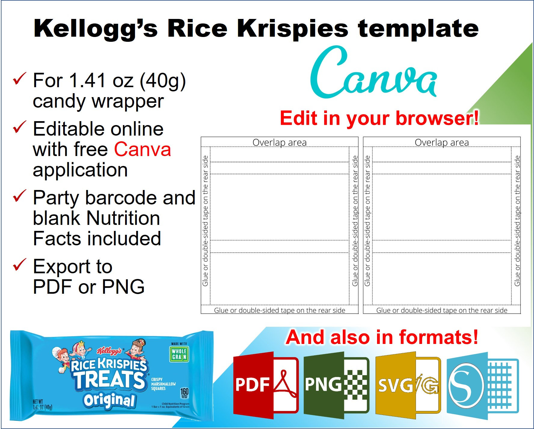 Rice Krispies 1 41 Oz Candy Wrapper Template Editable Canva Etsy