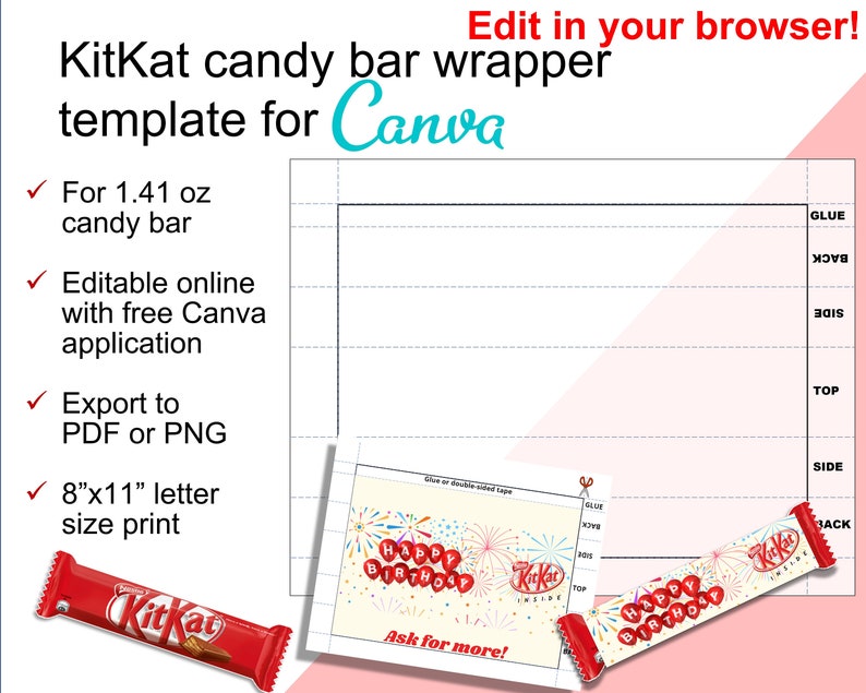 Chocolate Bar Wrapper Template. Candy Bar Wrapper. Editable Canva Chocolate Bar Wrapper Template. Candy Bar Wrapper. Editable Canva