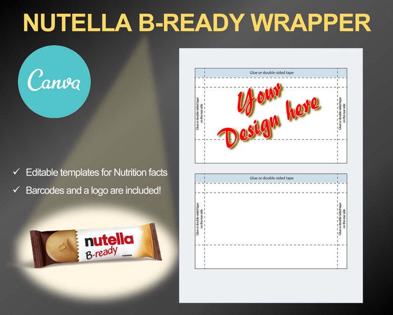 Editable Canva Template for Bready Candy Bar Wrapper. Chocolate Bar