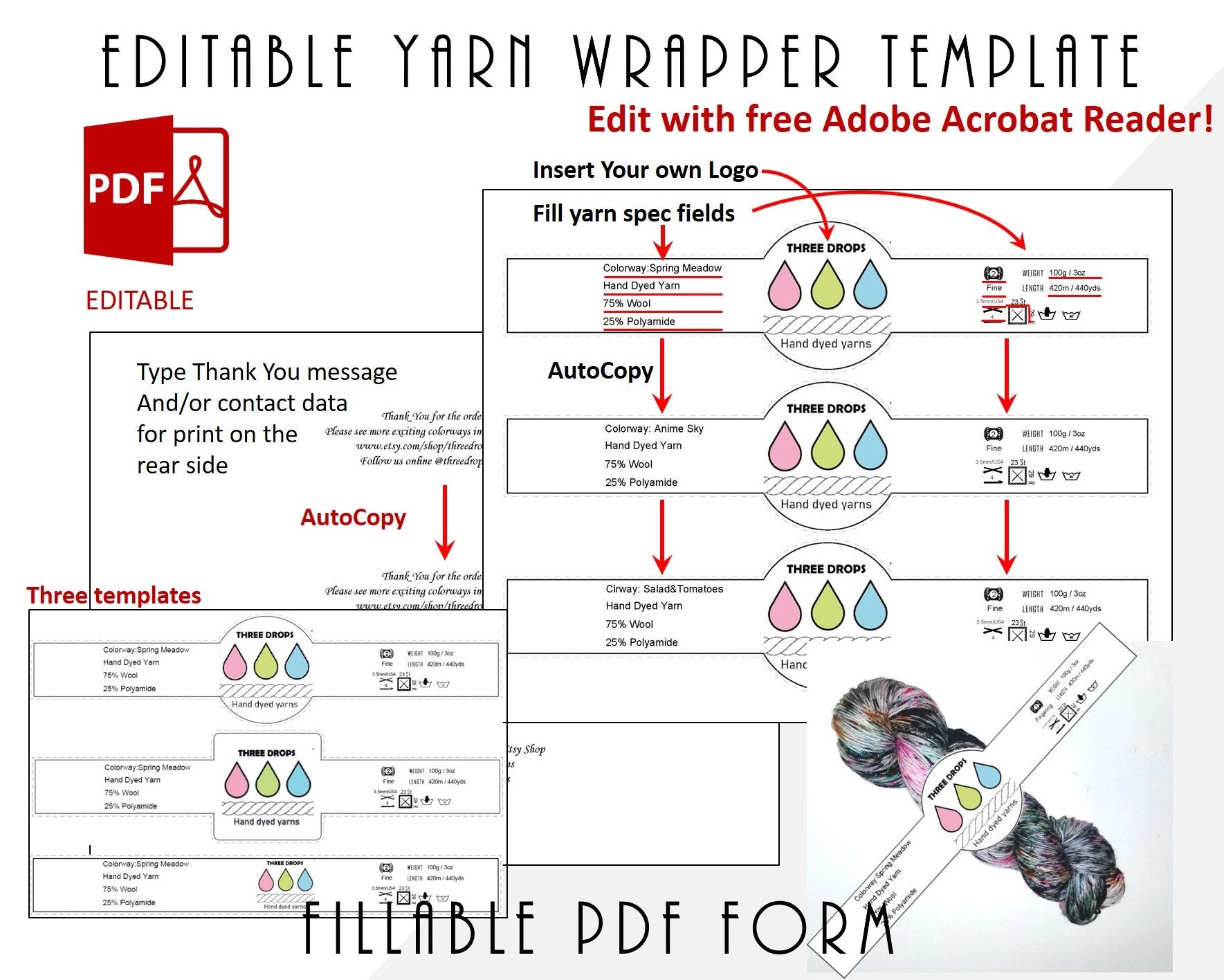 Custom Yarn Wrapper Label Template DIY Yarn Label Yarn Care Etsy UK