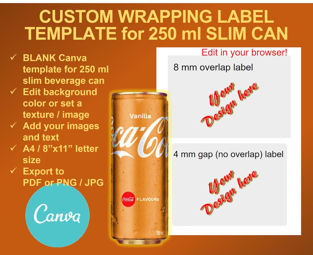 Soda Can Label Template. Editable Canva Template for Slim Can 250 Ml Soda Can Label Template. Editable Canva Template for Slim Can 250 Ml