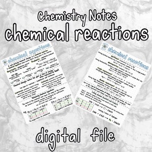 High school chemistry CHEMICAL REACTIONS and EQUATIONS study outline notes (Digital File)