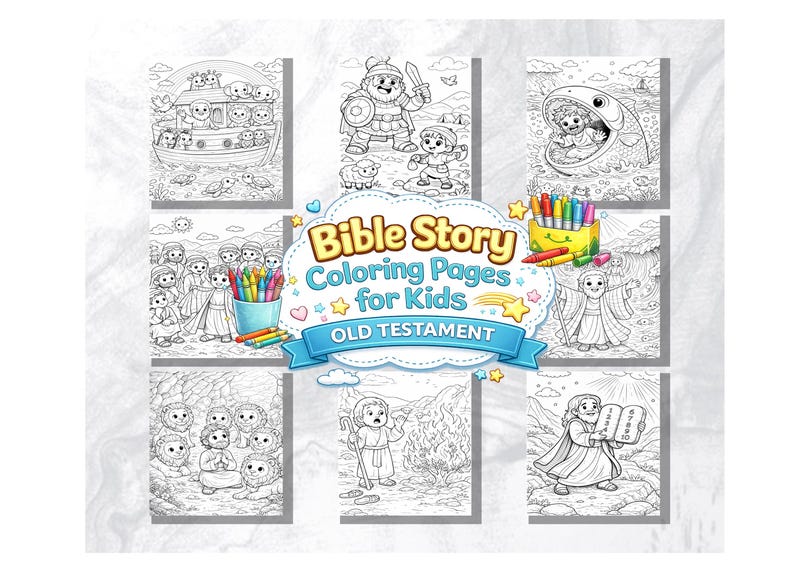 Christian Bible Old Testament Stories Coloring Book Pages for Kids, 8 ...