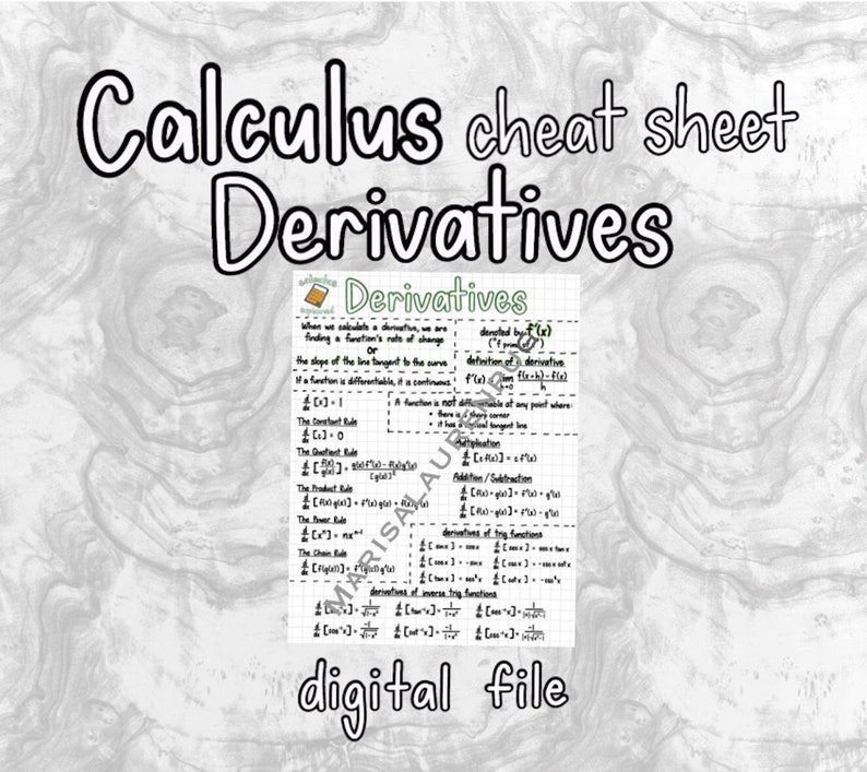 Calculus DERIVATIVES Study Outline | 1 Page Cheat Sheet | Digital File ...