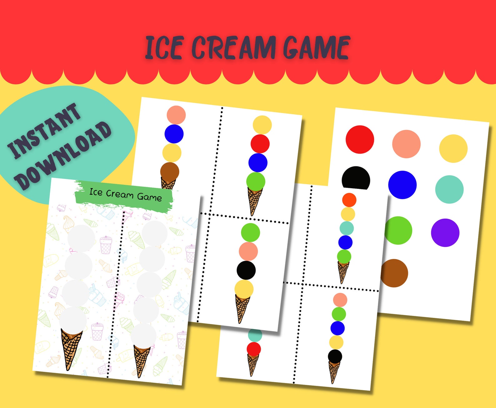 Ice Cream Printable Matching Game Color Learning Montessori - Etsy