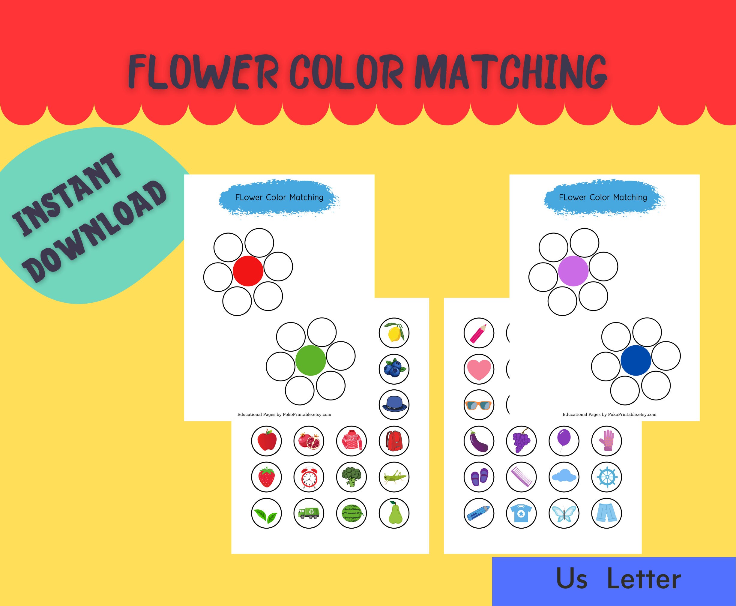 Toys Homeschool Activity Flower Color Matching Game Learning Color