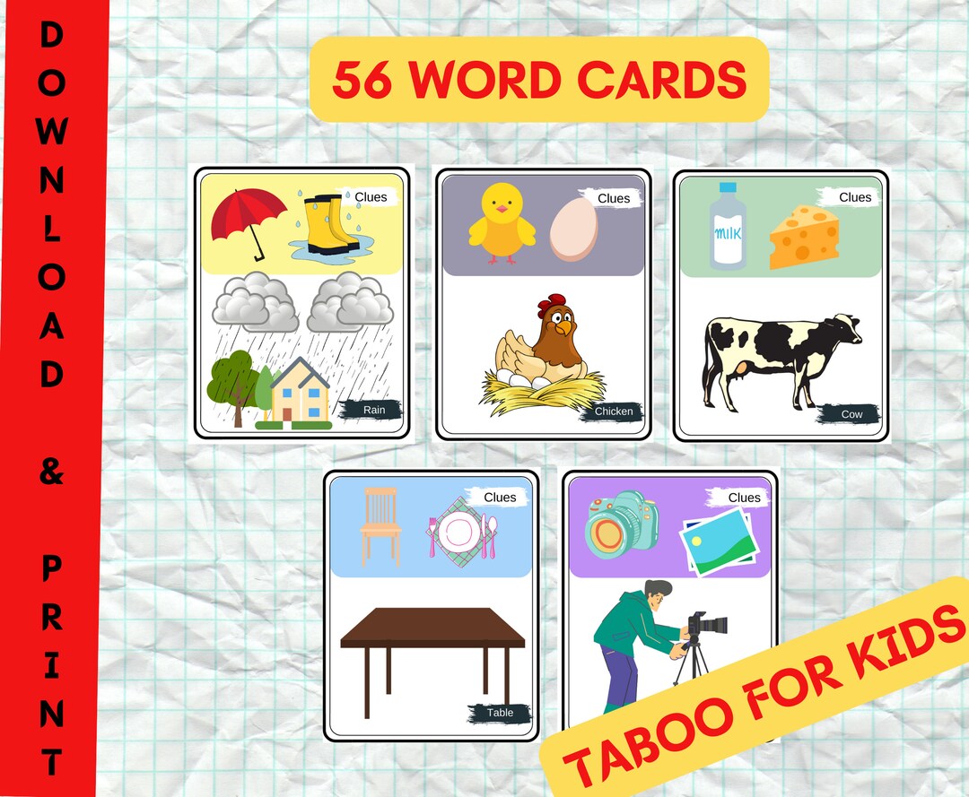 Taboo for Kids Montessori Printable Card Games Download Word - Etsy