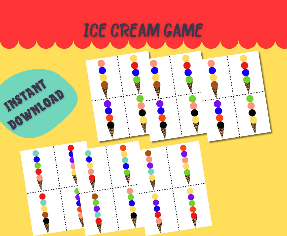 Ice Cream Printable Matching Game Color Learning Montessori - Etsy