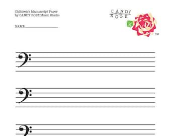 Children's Manuscript Paper #4  bass tall- PDF - designed by CANDY ROSE Music Studio