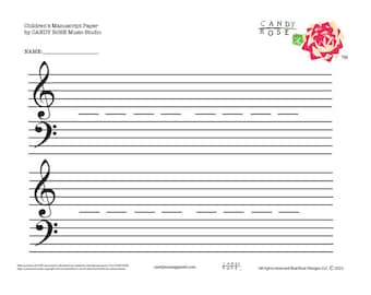 Children's Manuscript Paper #5 grand staff short- PDF - designed by CANDY ROSE Music Studio