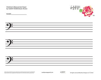 Children's Manuscript Paper #3  bass short- PDF - designed by CANDY ROSE Music Studio