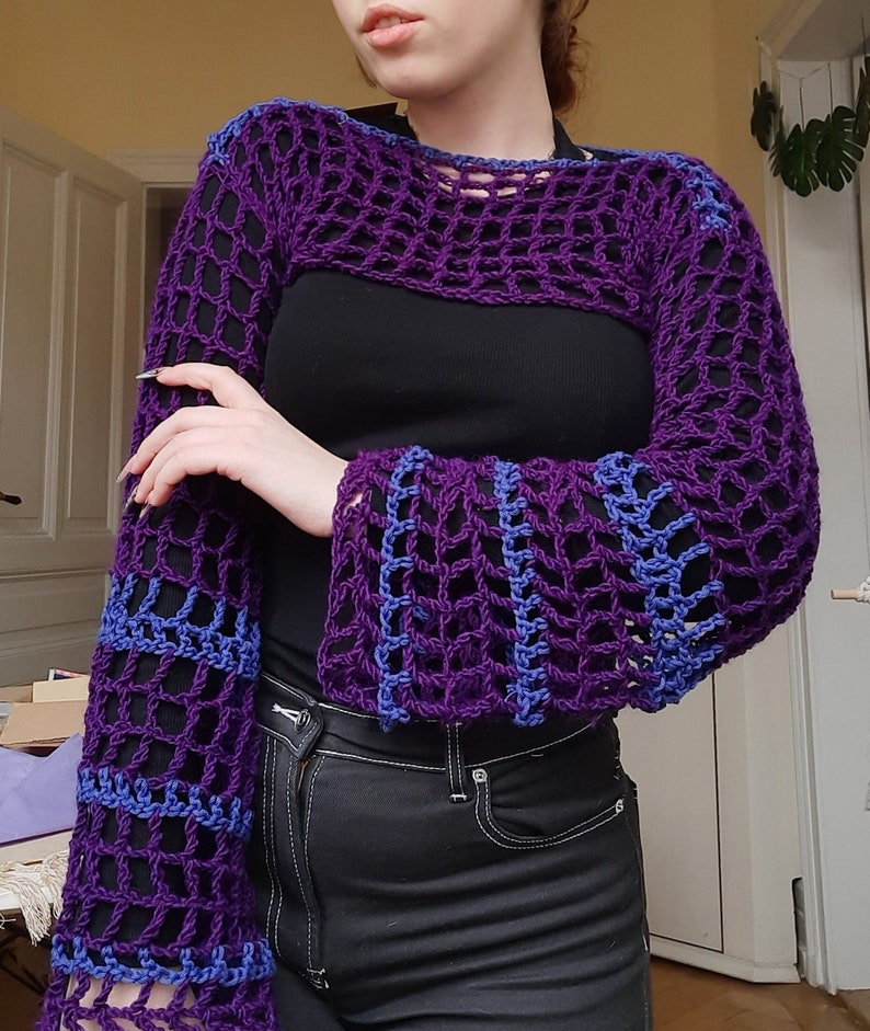 Häckel Oberteil Ärmel Bolero shrug lila blau Bild 1