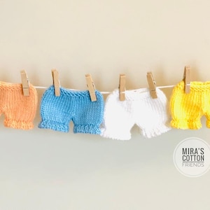 Knitting Pattern – Mini Doll Bloomers PDF – Easy Shorts for 18 cm Plush Toys – Beginner Friendly – Miras Cotton Friends