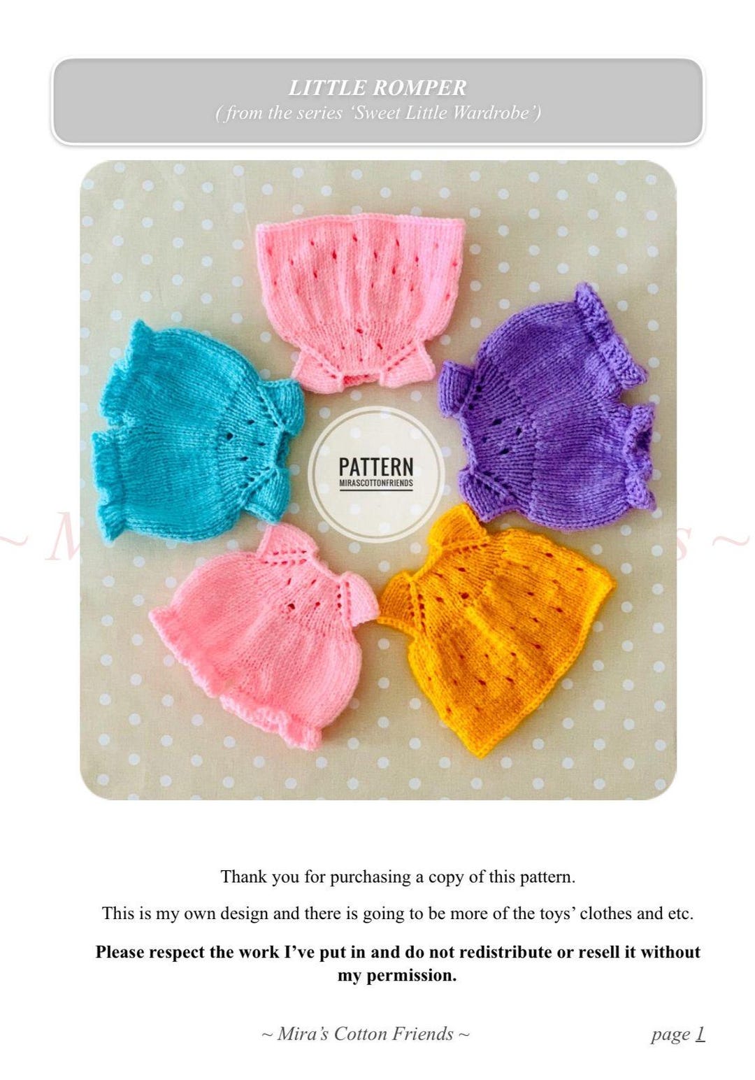 Toy Tops Patterns Knitted Mini Romper Pattern – 7