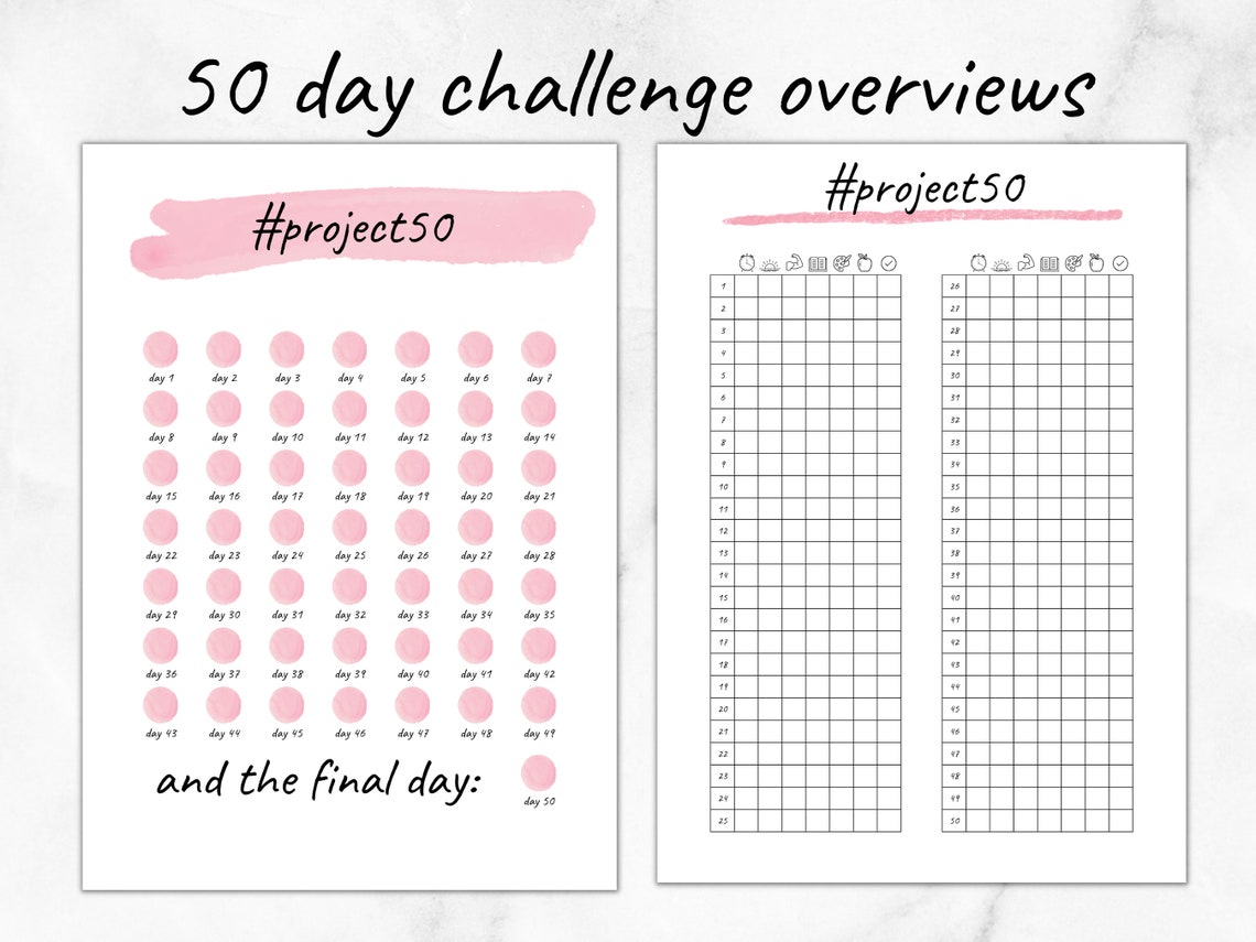 Project 50 Challenge Tracker Bundle project50 Lifestyle Etsy