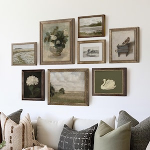 FRAMED Vintage Wall Art Set, Spring Gallery Wall Set, Green Tones, Cottage Decor, Wall Decor, Framed Art Print Set, Housewarming Gift #61