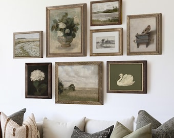 Framed Vintage Art Print Set: Green Tones, Cottagecore Gallery Wall #61