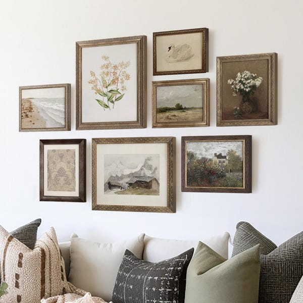 Vintage Framed Gallery Wall Art Set: Set of 8, Reproduction Prints #26