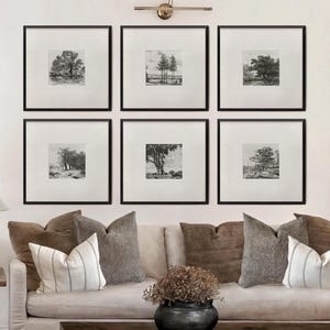 Juego de 6 cuadros enmarcados, arte mural con bocetos, arte de paisajes enmarcados, decoración de pared con dibujos, arte mural con bocetos de árboles enmarcados n.° 426