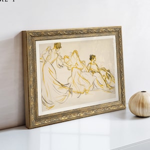 Vintage Art Framed, Housewarming Gift, Vintage Drawing, Women Dancing Sketch, Simple Neutral Art Digital, Gold Framed, Giclee Art Print #11