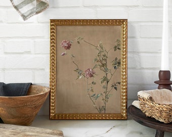 Framed Vintage Print, Antique Rose Painting, Botanical Wall Art, Wall Hanging, Transitional Design, Farmhouse Decor, Housewarming Gift #88