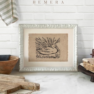 Framed Vintage Wall Art, Swan Sketch Print, Nursery Decor, Rustic Drawing, Antique Wall Hanging, Farmhouse Decor, Housewarming Gift #82