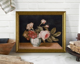 Framed Vintage Wall Art, Gold Frame Art, Sill Life Flower Painting Print, Wall Hanging, Farmhouse Wall Decor, Housewarming Gift #8