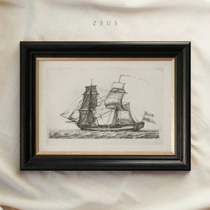 Vintage Print Framed, Boat Drawing, Ship Sketch Art, Seamanship, Nautical Art, Seaman Gift, Gold and Black Frame, Gift For Father #80