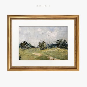 Abstract Landscape Art Print Framed Matted, Green Meadow, Modern Wall Art, Gold Frame Art, Transitional Home Decor, Housewarming Gift #53