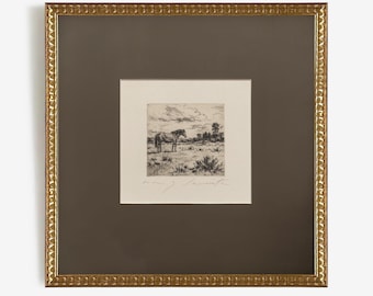 Framed Vintage Horse Sketch Art, Brown Matted Wall Decor, Gold Ornate Frame, Rustic Equestrian Print #729