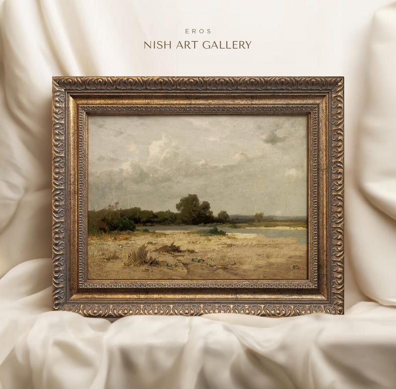 Framed Landscape Painting Print: Antique Farmhouse Wall Decor #65 EROS