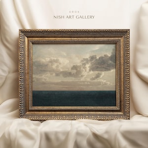 May include: A framed painting depicting a seascape with a cloudy sky and a dark blue ocean. The frame is gold and ornate. The title "EROS NISH ART GALLERY" is written at the top of the image.