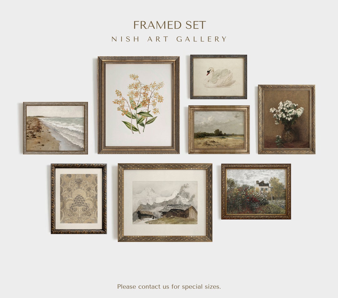 FRAMED WALL SET, Vintage Gallery Wall Art Set, Set of 8, Warm Tones ...