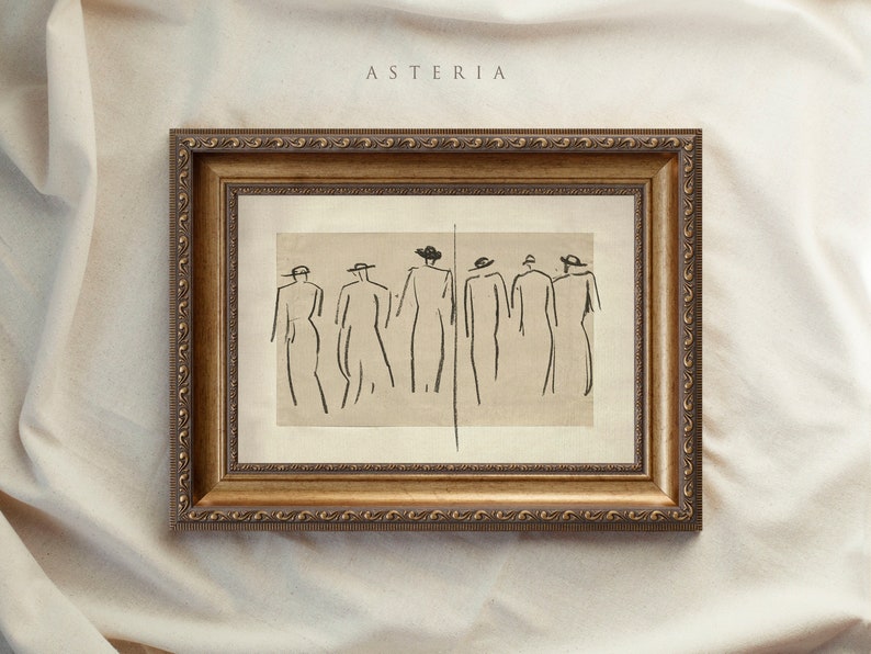 Vintage Art Framed Figure Sketch Drawing Gold Framed Art Etsy