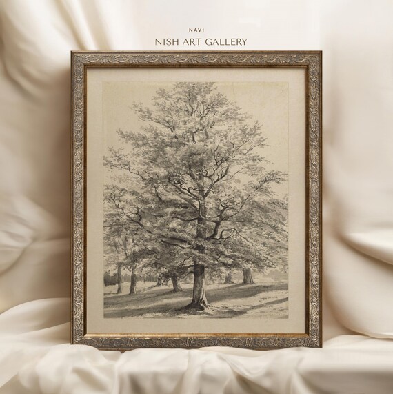 ヴィンテージツリースケッチ：ゴールドフレームの風景画 #177 - Etsy 日本