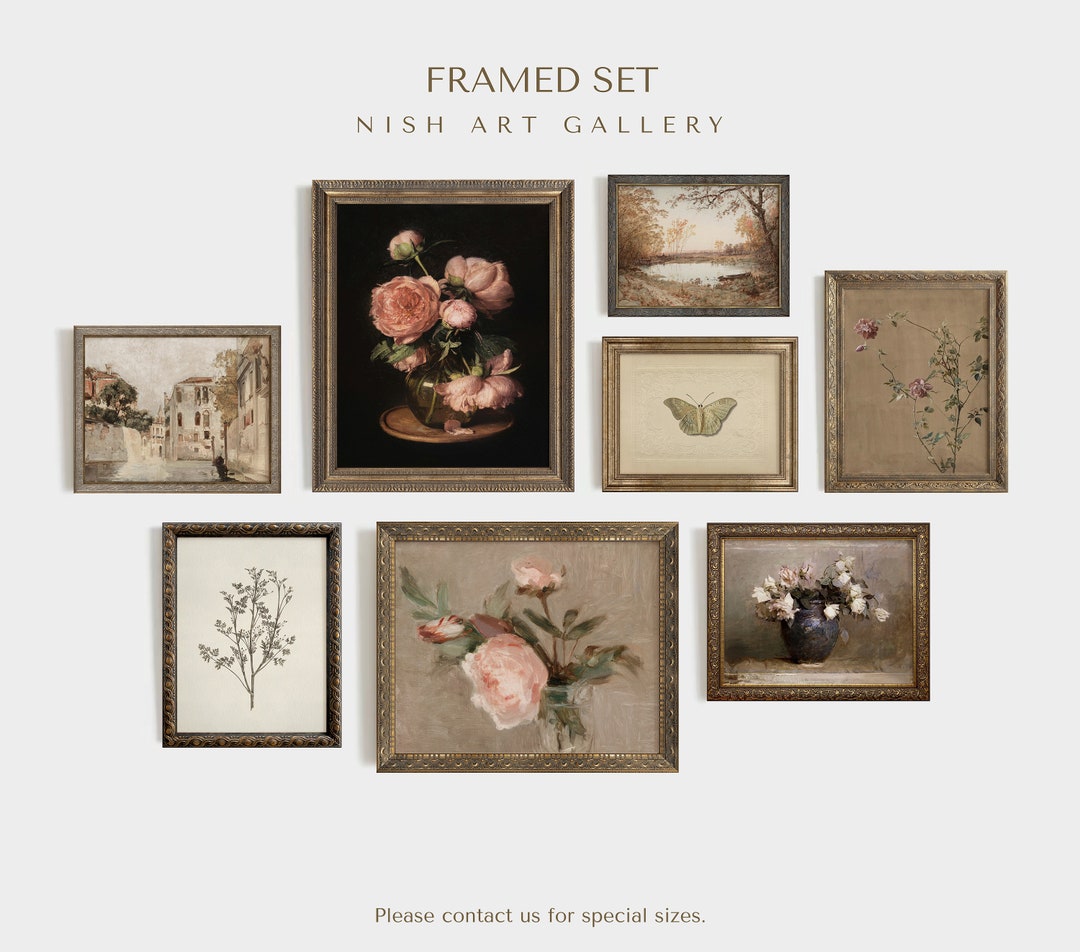 FRAMED WALL SET, Vintage Gallery Wall Art Set, Set of 8, Warm Tones ...