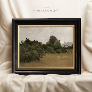 Framed Vintage Grassland Print: Green & Yellow Prairie Wall Art #339