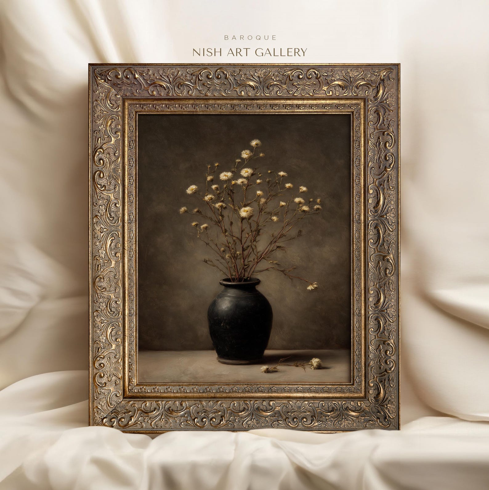 Dark Floral Still Life Print – Moody Neutral Vase Painting – Vintage ...