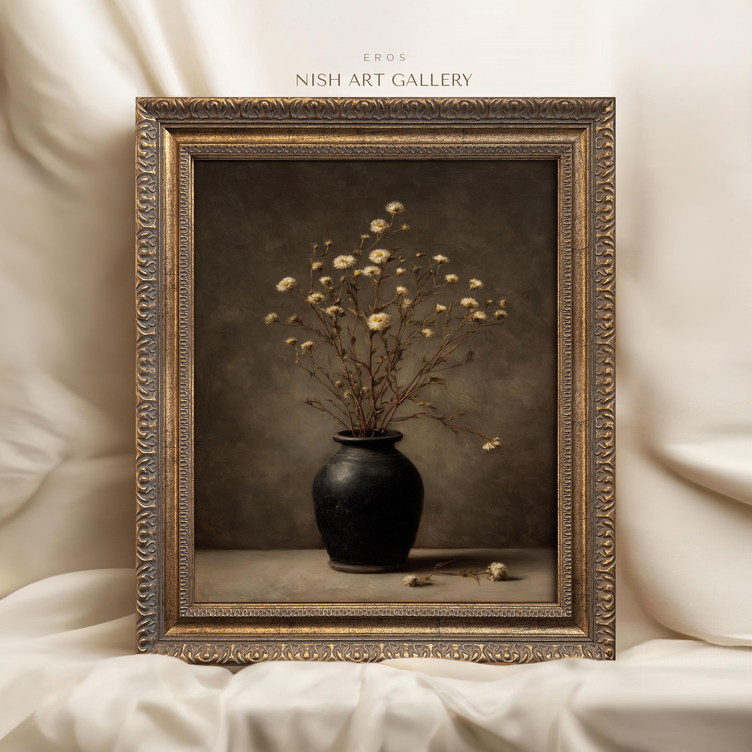 Dark Floral Still Life Print – Moody Neutral Vase Painting – Vintage ...