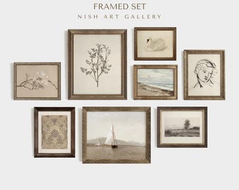 Framed Vintage Art Print Set: Neutral Beige Gallery Wall Decor #304
