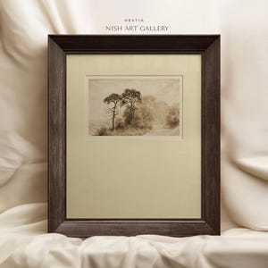 15x16&#39;&#39; Vintage Framed Wall Art, Landscape Watercolor Painting Print, Sepia Wall Hanging, Antique Scenery, Rustic Art Housewarming Gift #216