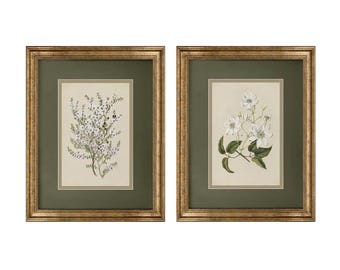 額入りボタニカルアートプリントセット：金箔押しフレーム、花柄ウォールデコレーション #328
