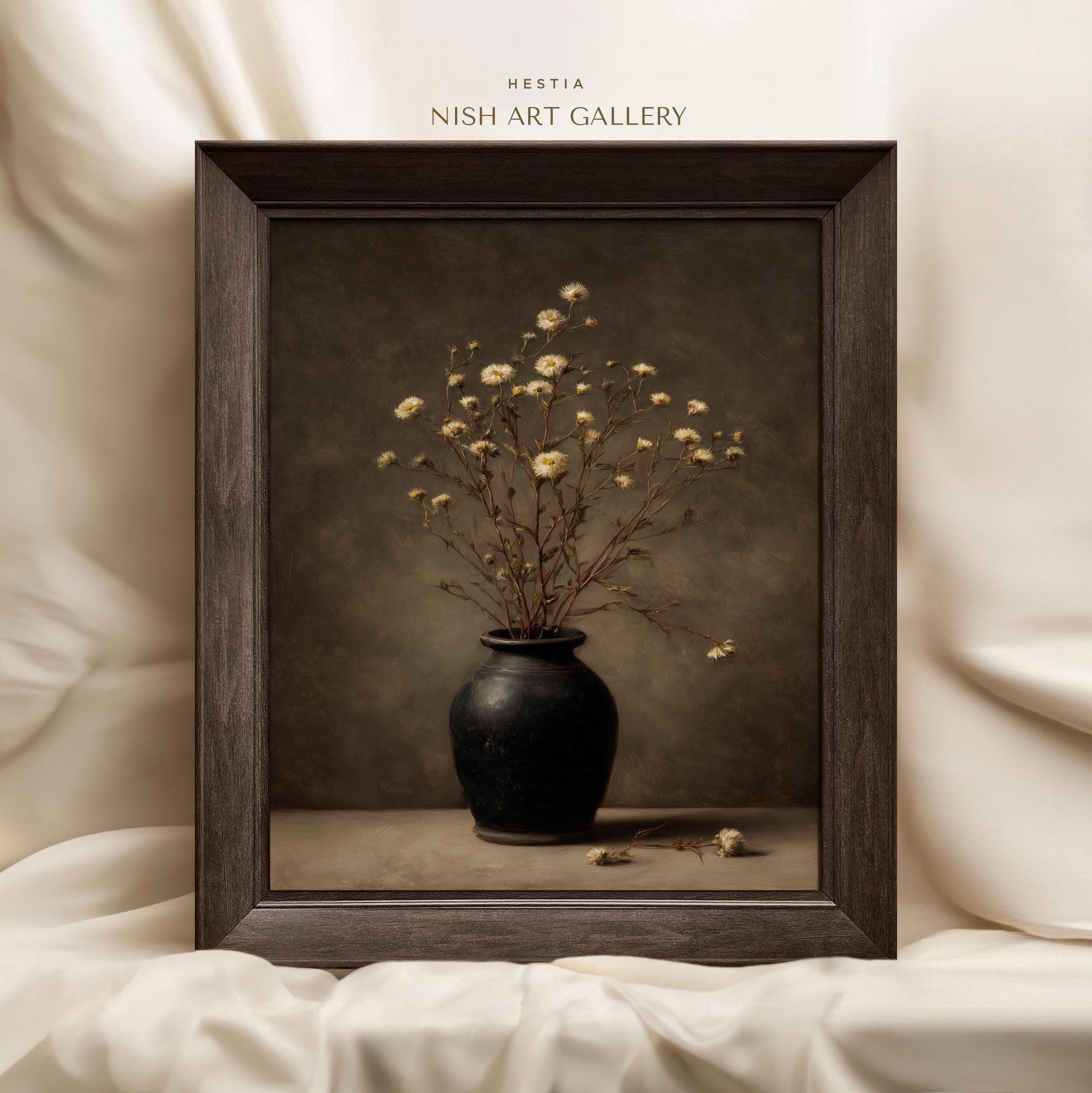 Dark Floral Still Life Print – Moody Neutral Vase Painting – Vintage ...