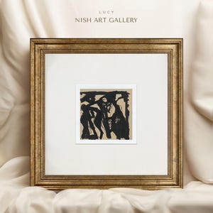 Framed Abstract Art Print: Black Beige Tones, Gold Foil Frame #325