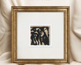 Framed Abstract Art Print: Black Beige Tones, Gold Foil Frame #325