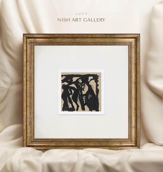 額縁 markdrew limited prints Framed Abstract Art Print: Black Beige Tones, Gold Foil Frame #325