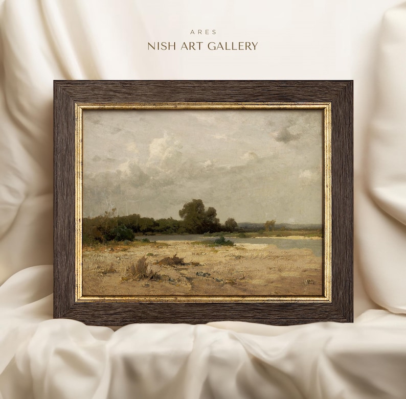 Framed Landscape Painting Print: Antique Farmhouse Wall Decor #65 ARES