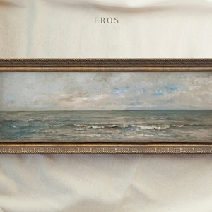 Panoramic Vintage Framed Wall Art, 10x30 inch, 8x24 inch, 12x36 inch, Wide Seascape Painting, Antique Framed Decor, Housewarming Gift #183