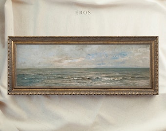 Panoramic Vintage Framed Wall Art, 10x30 inch, 8x24 inch, 12x36 inch, Wide Seascape Painting, Antique Framed Decor, Housewarming Gift #186